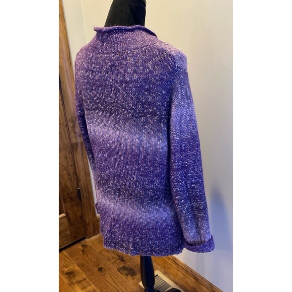 Coldwater Creek Purple Sweater Sz Large 25% Wool V Neck Variegated Fuzzy Striped - Picture 6 of 12